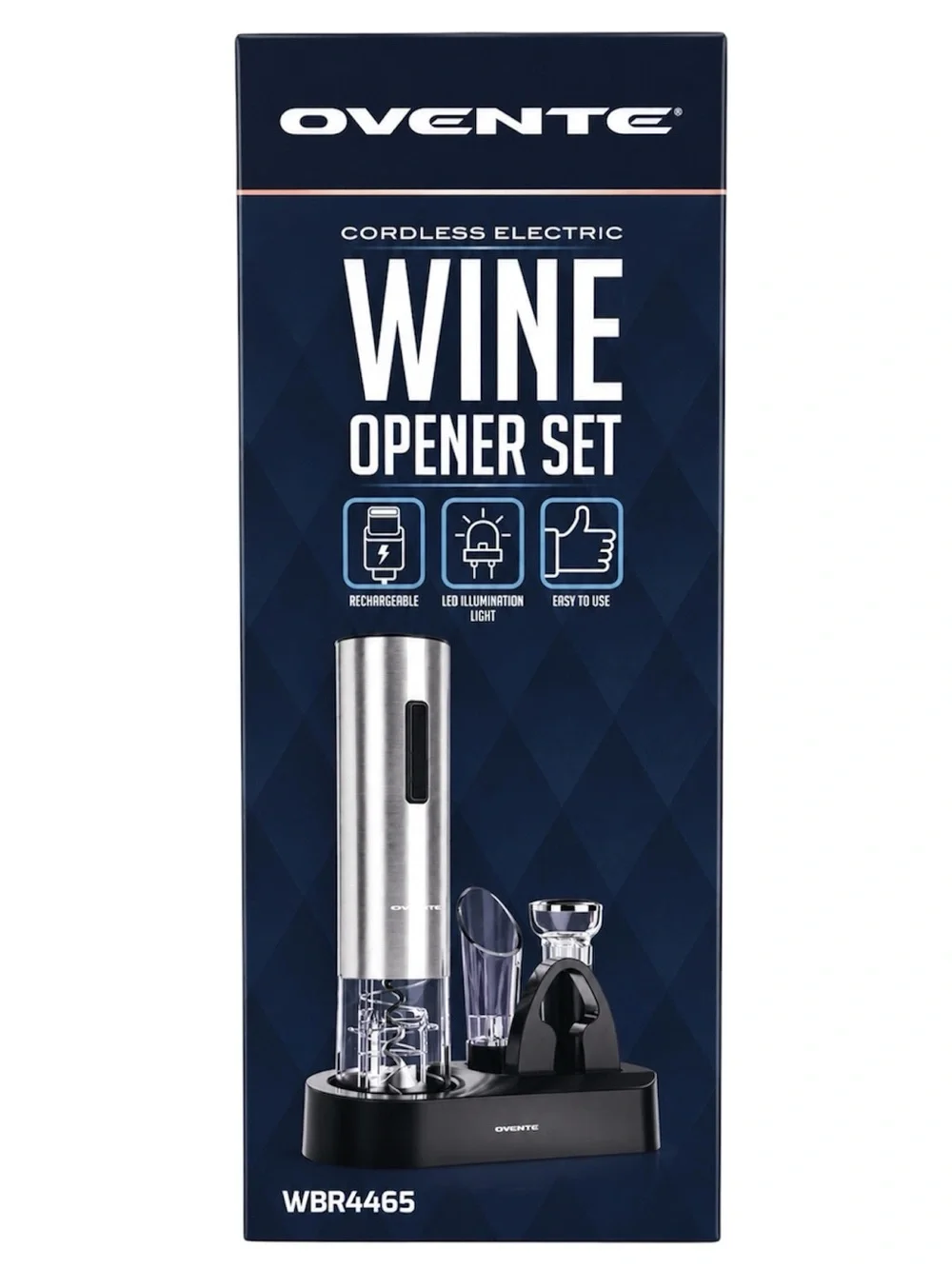 Ovente Cordless Electric Wine Opener Set